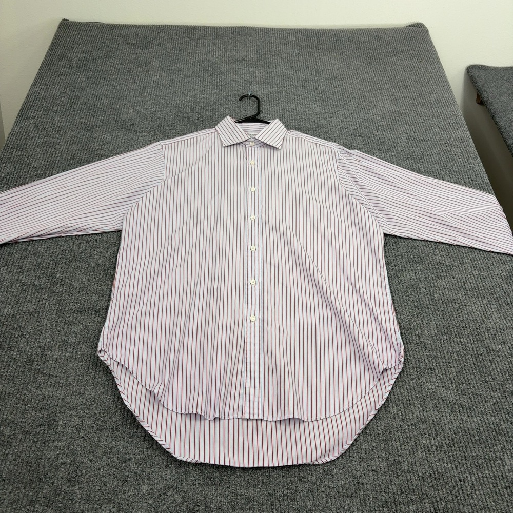 TM Lewin Dress Shirt Mens 16.5 Red White Cotton Striped French Cuff Business